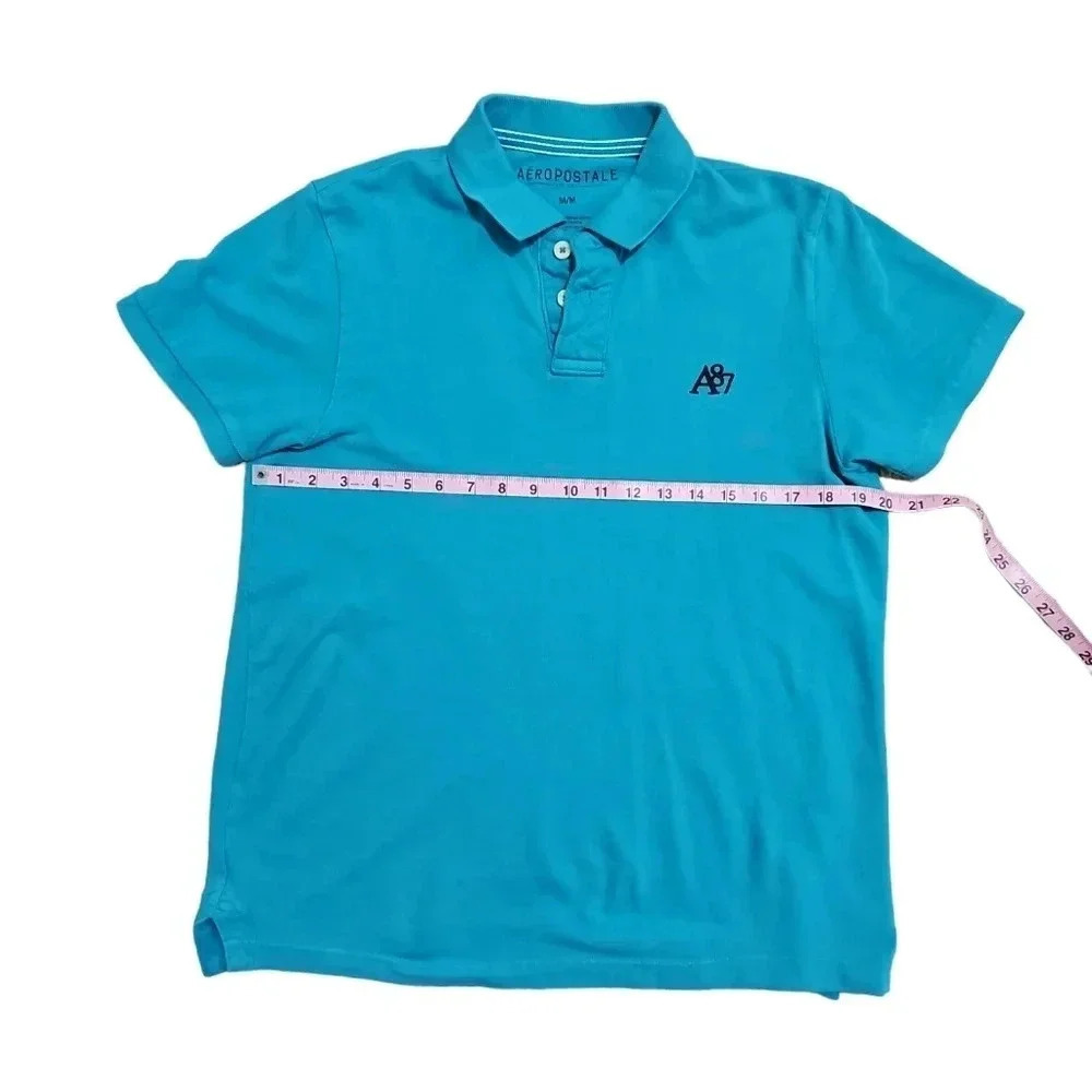 Aeropostale Mens Medium Teal Blue Cotton Polo Shirt - Y2K Preppy Casual Classic - Picture 5 of 6